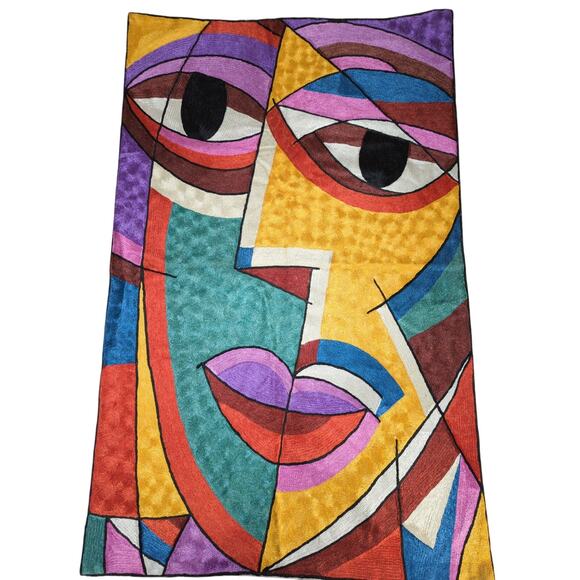 Handmade Art Silk Picasso Cubist Abstract Face Tapestry Rug Wall Hanging 47x29